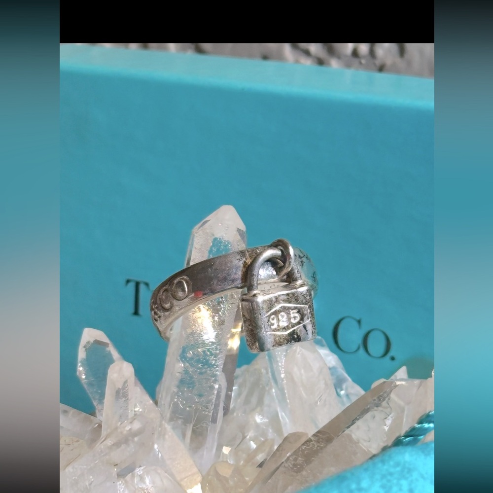 Tiffany & Co. Sterling Silver 1837 Padlock Charm Band Size 7